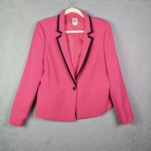 Ann Klein Blazer Pink Black Trim 14 Structured Soft Stretch Workwear Chic